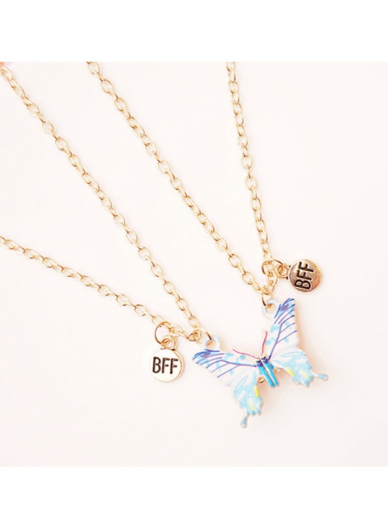 أروى 2 قطعة بفف القلائد الصداقة المغناطيسي القلائد أفضل الأصدقاء الأزرق عقد بحلية متدلية على شكل فراشة لطيف تصميم سلسلة القلائد ، للفتيات النساء الصداقة مجوهرات هدايا للأطفال - Image 3
