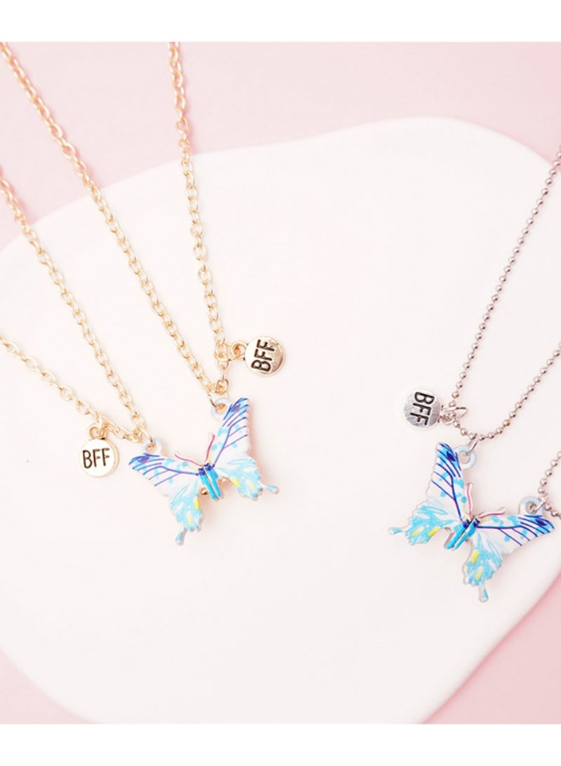 أروى 2 قطعة بفف القلائد الصداقة المغناطيسي القلائد أفضل الأصدقاء الأزرق عقد بحلية متدلية على شكل فراشة لطيف تصميم سلسلة القلائد ، للفتيات النساء الصداقة مجوهرات هدايا للأطفال - Image 5