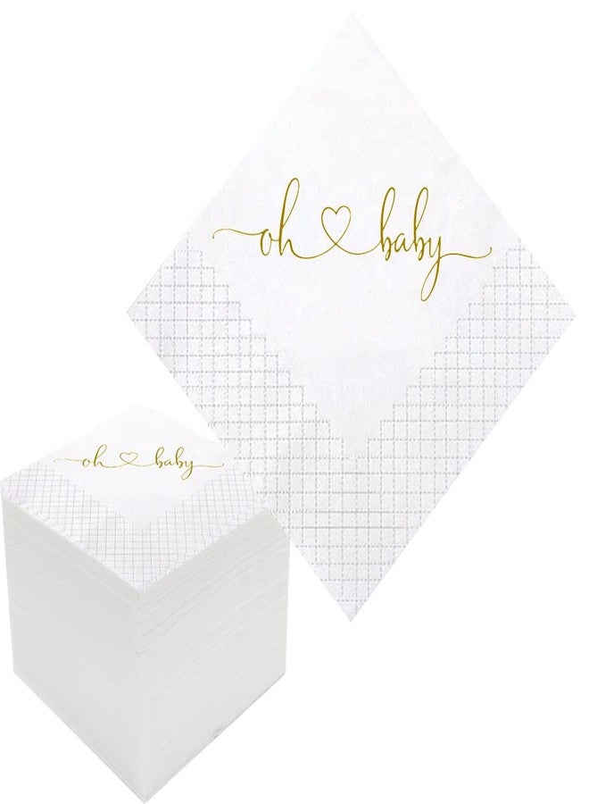 Geloar Baby Shower Cocktail Napkins, 100 Pack Gold Oh Baby Napkins Disposable Paper Luncheon Oh Baby Cocktail Beverage Napkins for Baby Shower Baby Welcome Party Decorations | 2-Ply, 5x5 Inches - Image 1