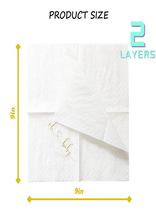 Geloar Baby Shower Cocktail Napkins, 100 Pack Gold Oh Baby Napkins Disposable Paper Luncheon Oh Baby Cocktail Beverage Napkins for Baby Shower Baby Welcome Party Decorations | 2-Ply, 5x5 Inches - Image 3