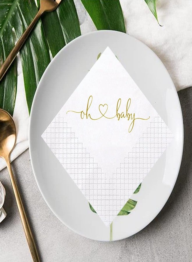 Geloar Baby Shower Cocktail Napkins, 100 Pack Gold Oh Baby Napkins Disposable Paper Luncheon Oh Baby Cocktail Beverage Napkins for Baby Shower Baby Welcome Party Decorations | 2-Ply, 5x5 Inches - Image 4