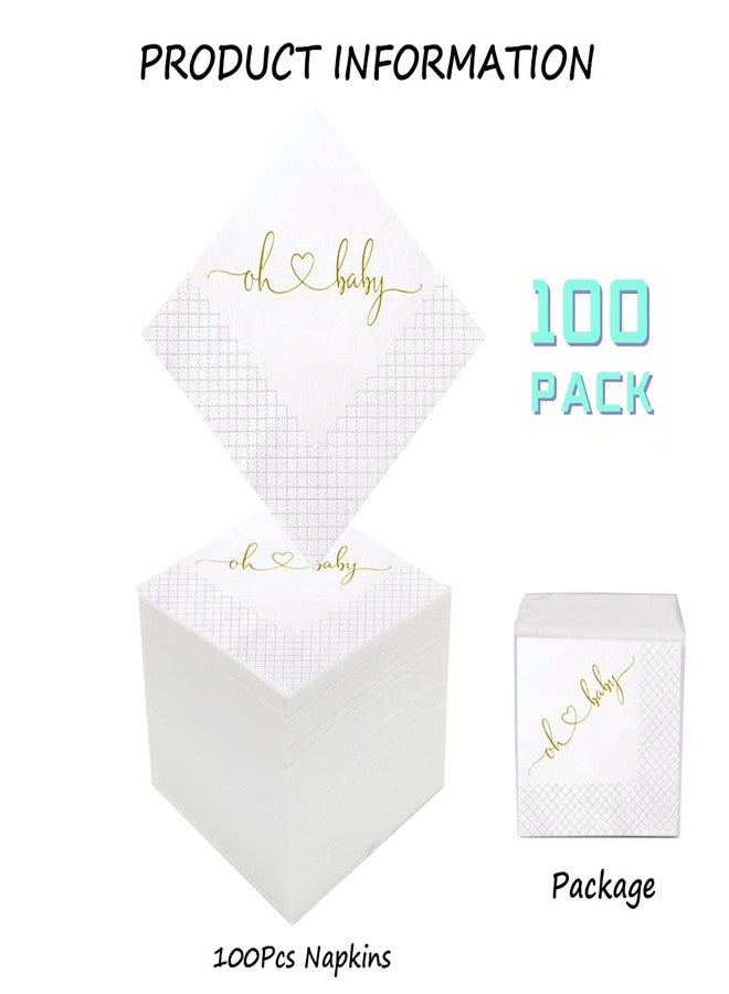 Geloar Baby Shower Cocktail Napkins, 100 Pack Gold Oh Baby Napkins Disposable Paper Luncheon Oh Baby Cocktail Beverage Napkins for Baby Shower Baby Welcome Party Decorations | 2-Ply, 5x5 Inches - Image 2