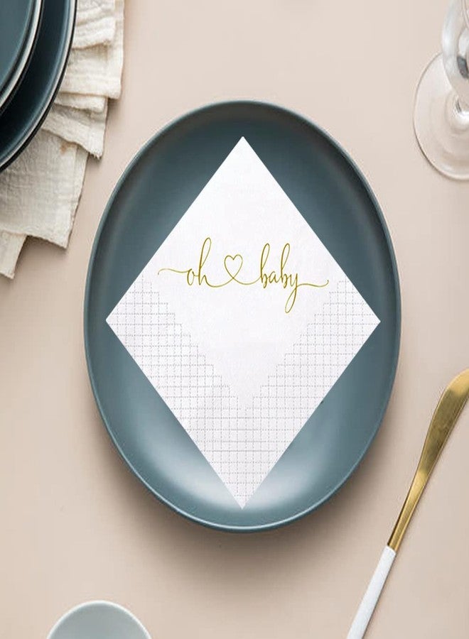 Geloar Baby Shower Cocktail Napkins, 100 Pack Gold Oh Baby Napkins Disposable Paper Luncheon Oh Baby Cocktail Beverage Napkins for Baby Shower Baby Welcome Party Decorations | 2-Ply, 5x5 Inches - Image 5