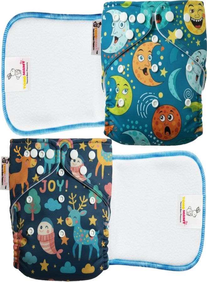 TOKOMAMY Reusable Cloth Diaper for Newborn Babies 0-3 Years (5-18kg) | Leakproof Washable Adjustable Pocket Cover Liner with 5-Layer Insert Pad | Rash-Free, (Pack of 2 Diaper + 2 Insert Pad) Free Size - Image 1