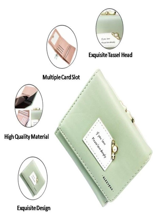 Alexvyan Compact Tri-fold Wallet PU Leather, Women's Purse Wallet Organizer Female Hand Clutch Women/Ladies/Girls Wallets Credit Card Holder with Twist Lock-Green - Image 2