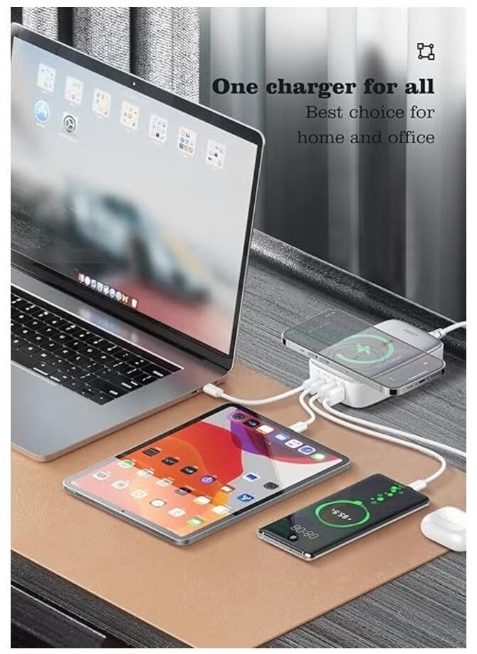ELTRAZONE 140W Multi-Port Desktop Charger – 5 Ports GaN PD Fast Portable Type-C Charger for Laptop, Tablet & Mobile Phones, White - Image 5