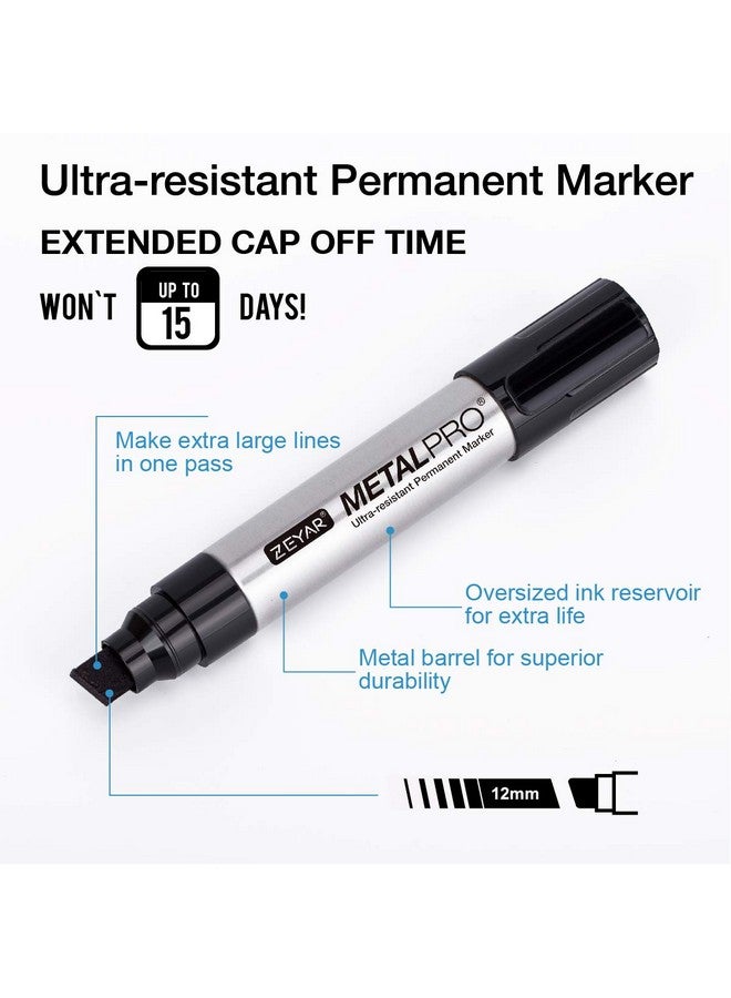 ZEYAR Permanent Marker Pens, Jumbo Size, Aluminum Barrel, Set Of 2, Premium Waterproof & Smear Proof Markers, Quick Drying, Writes On Most Surfaces (Black) - Image 2