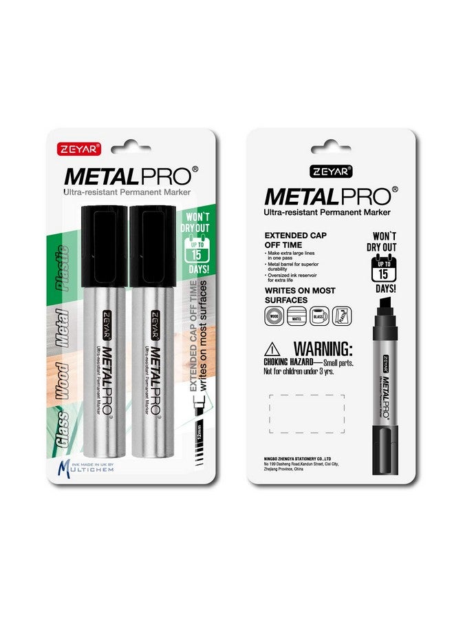 ZEYAR Permanent Marker Pens, Jumbo Size, Aluminum Barrel, Set Of 2, Premium Waterproof & Smear Proof Markers, Quick Drying, Writes On Most Surfaces (Black) - Image 3