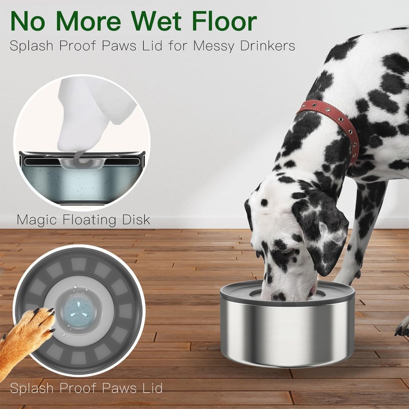 Techphardo 1Gallon Slobber Stopper Water Bowl for Dogs, US Patented Splash-Proof Paws Lid, 18/8 Stainless Steel, Anti-Slip Base, No Spill for Messy Large Medium Dogs, Ear Protection for Floppy-Eared Breeds - Image 3
