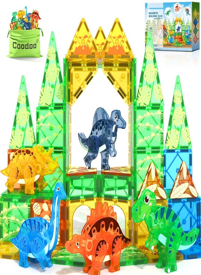 Coodoo Dinosaur Toys Magnetic Tiles 3D Movable Dinos for Kids 3-5 5-7 Toddler Outdoor Sensory Toys, STEM Educational Magnetic Blocks for 3+ Years Old Boys Girls Kids Toy - Image 1