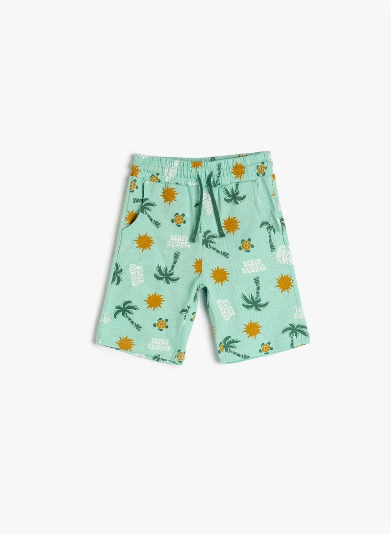 KOTON Shorts Drawstring Pockets Printed Cotton