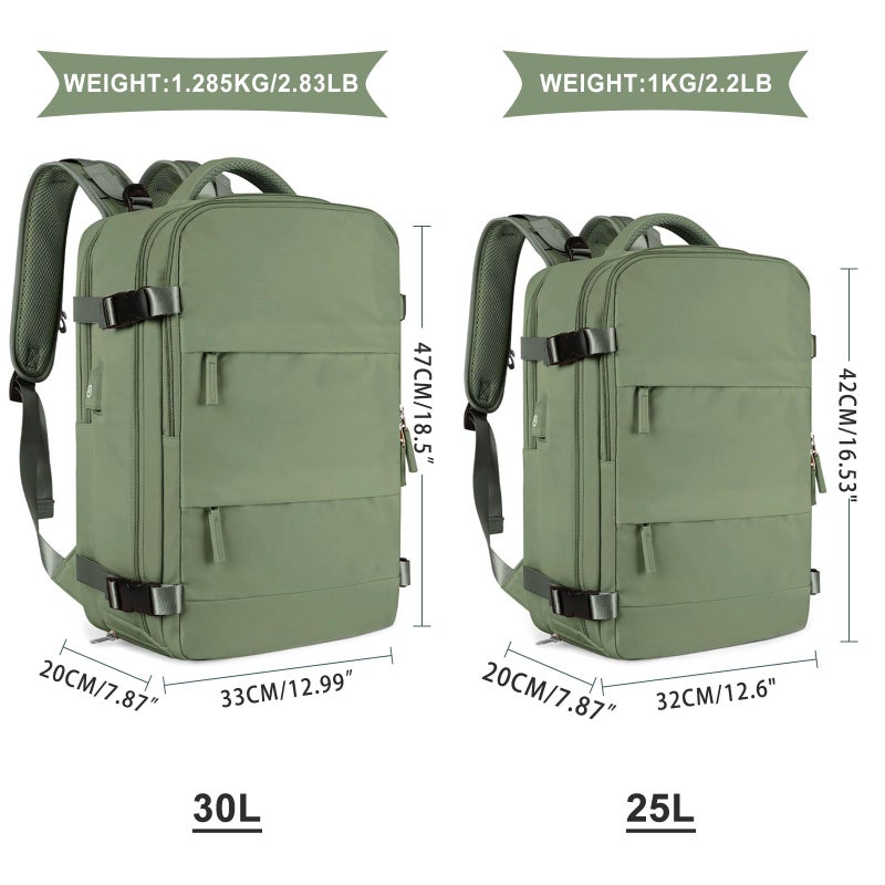 coowoz Large Travel Backpack For Women Men,Carry On Backpack Flight Approved,Hiking Backpacks Waterproof Outdoor Rucksack Casual Daypack Travel Bag Essentials Personal Item Backpack(Gray Green) - Image 3