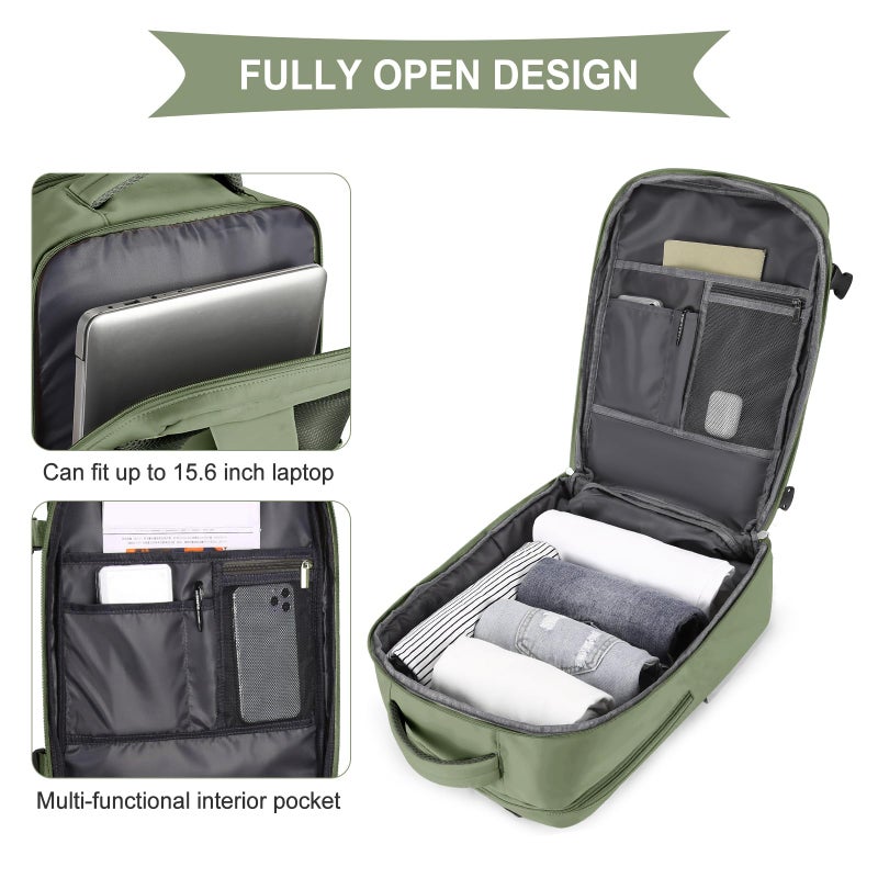 coowoz Large Travel Backpack For Women Men,Carry On Backpack Flight Approved,Hiking Backpacks Waterproof Outdoor Rucksack Casual Daypack Travel Bag Essentials Personal Item Backpack(Gray Green) - Image 5