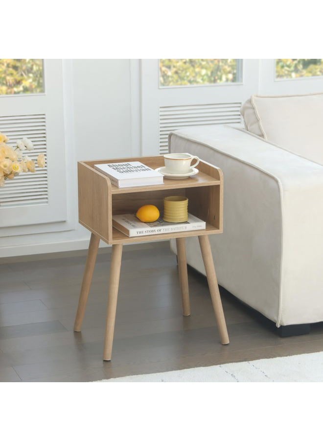 MaxSmeo End Tables Set of 2, Mid Century Modern Side Table Bedroom with Storage, Small Nightstands Set of 2 with Solid Wood Legs for Living Room, Office Small Spaces (Rustic Walnut) - Image 2