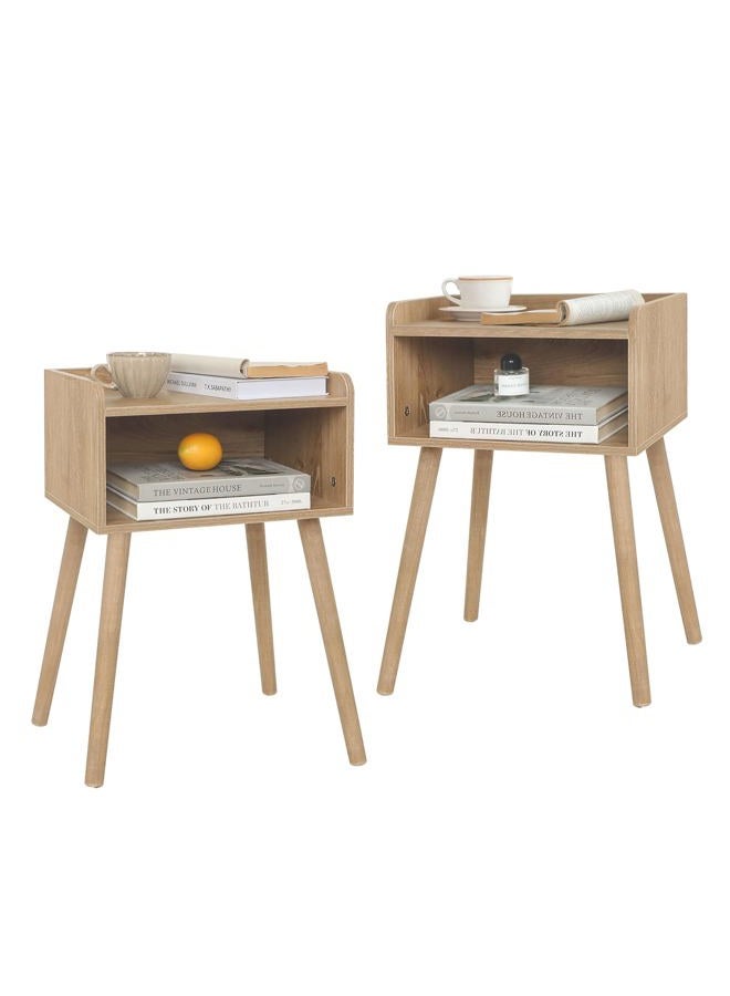 MaxSmeo End Tables Set of 2, Mid Century Modern Side Table Bedroom with Storage, Small Nightstands Set of 2 with Solid Wood Legs for Living Room, Office Small Spaces (Rustic Walnut) - Image 1