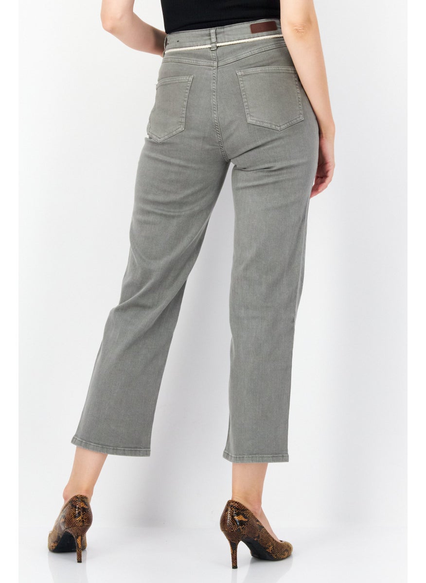 Zero - Women Regular Fit Drawstring Washed Denim Jeans, Grey - Image 1