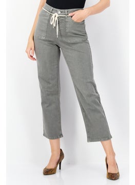 Zero Women Regular Fit Drawstring Washed Denim Jeans, Grey  - Image 1
