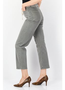 Zero Women Regular Fit Drawstring Washed Denim Jeans, Grey  - Image 2