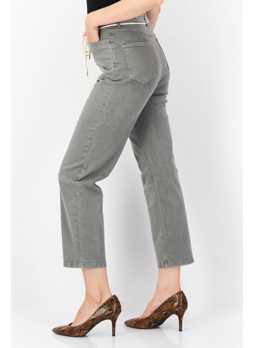 Zero - Women Regular Fit Drawstring Washed Denim Jeans, Grey - Image 1