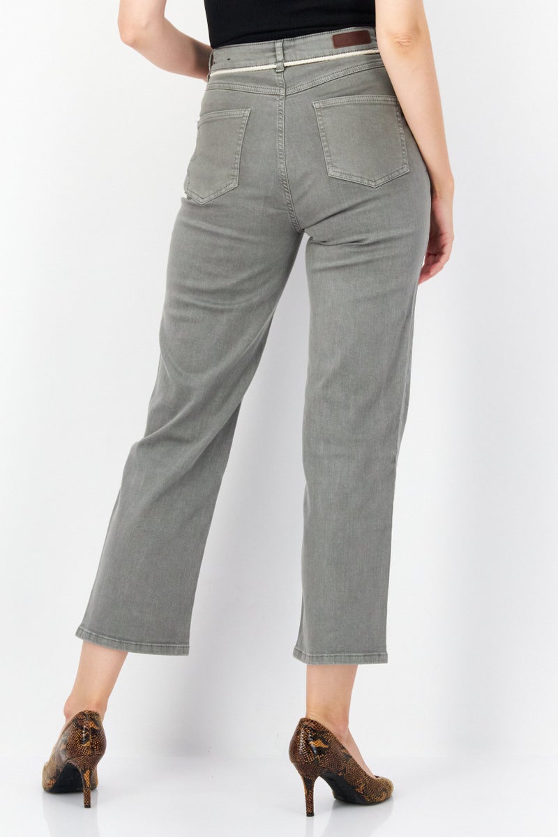 Zero Women Regular Fit Drawstring Washed Denim Jeans, Grey - Image 2