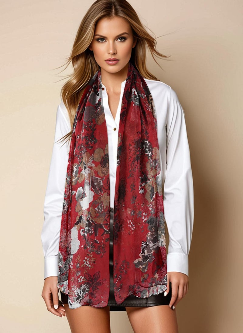GERINLY Feminine Scarfs with Flower Pattern, Garden Style Shawls Wrap, Floral Print Hijab - Image 2