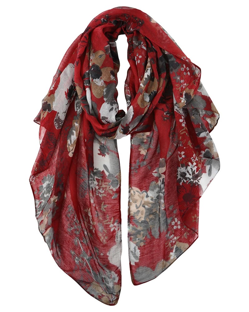 GERINLY Feminine Scarfs with Flower Pattern, Garden Style Shawls Wrap, Floral Print Hijab - Image 1