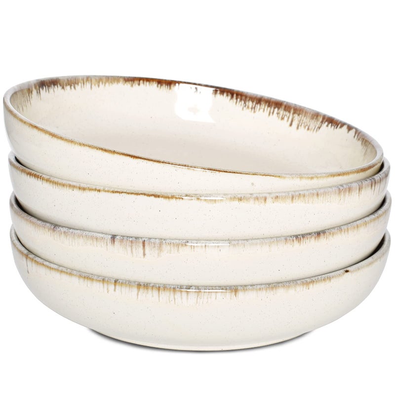 Bosmarlin Stoneware Large Pasta Bowls 40 Oz Set of 4 Big Salad Bowls Microwave and Dishwasher Safe Barely beige 93 in