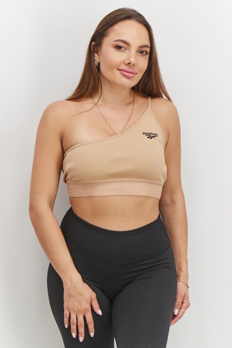 Reebok Women Non Padded Asymmetrical Sports Bra, Tan - Image 1