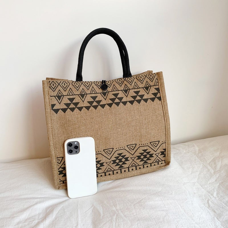 Manufacturer Bags For Women Popular Fashion Ethnic Style Printing Simple Large Capacity Linen Handbag - Image 4