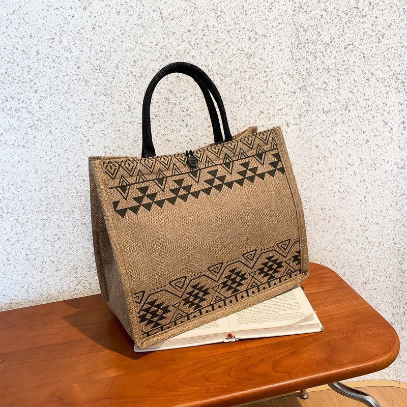 Manufacturer Bags For Women Popular Fashion Ethnic Style Printing Simple Large Capacity Linen Handbag - Image 2