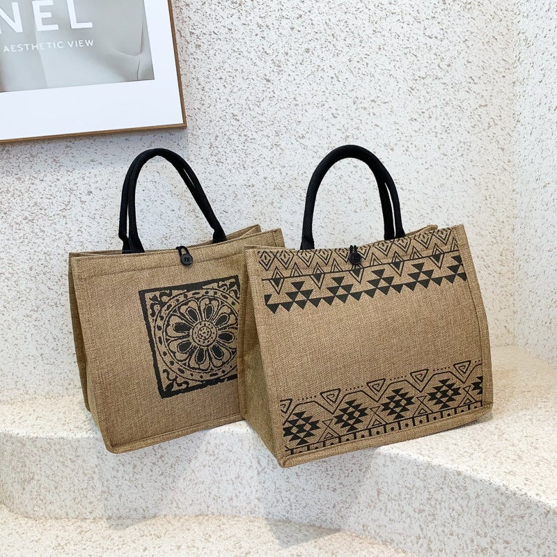 Manufacturer Bags For Women Popular Fashion Ethnic Style Printing Simple Large Capacity Linen Handbag - Image 1