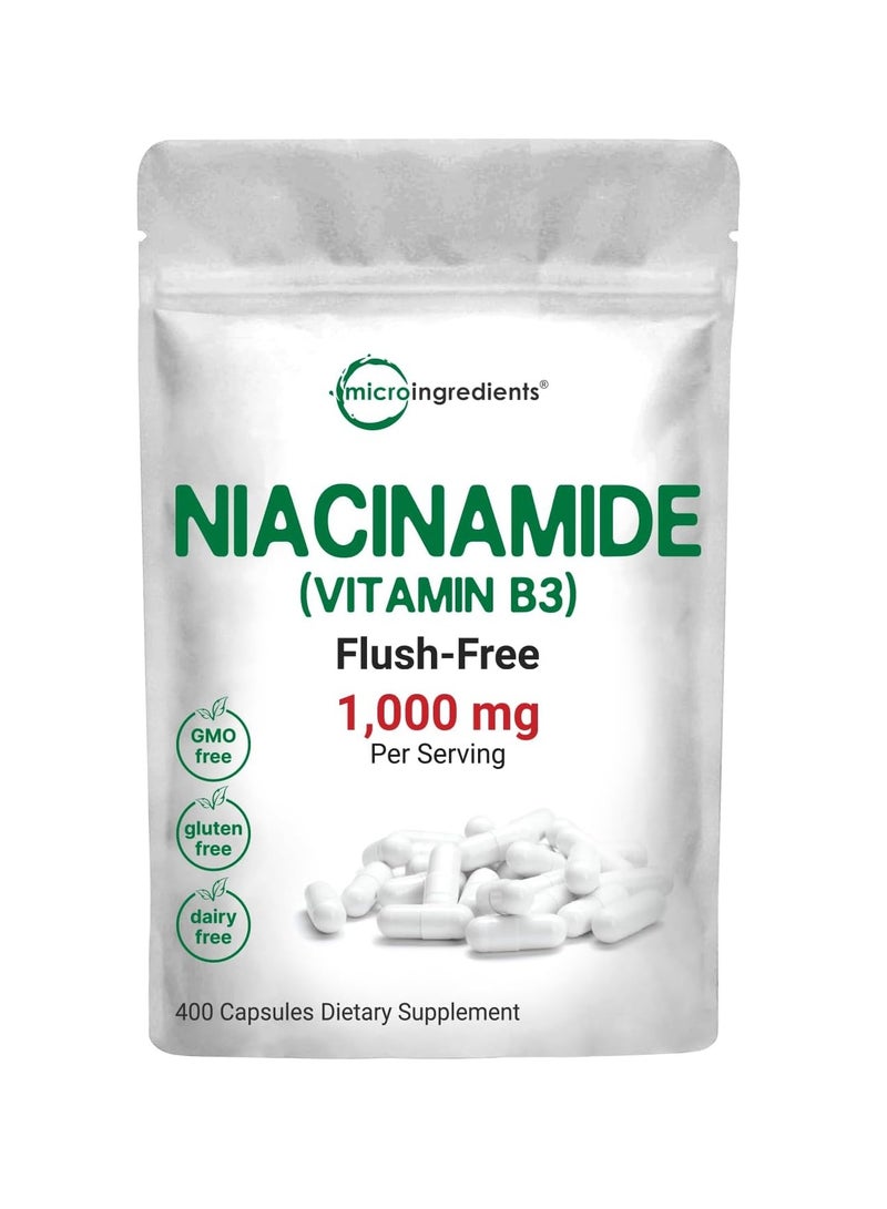 microingredients Vitamin B3 Niacinamide 1000mg Per Capsule, 400 Capsules - Image 1