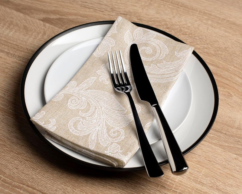 Encasa XO Cotton Table Napkins Set of 6, Size 45x45 cm | Beige Floral Jacquard Style Machine Washable Reusable Dining Table Napkin, Soft & Absorbent, Elegant Table Decor for Kitchen, Hotels, Parties - Image 5