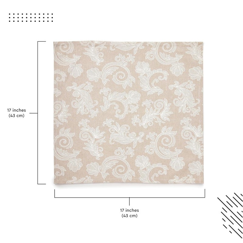 Encasa XO Cotton Table Napkins Set of 6, Size 45x45 cm | Beige Floral Jacquard Style Machine Washable Reusable Dining Table Napkin, Soft & Absorbent, Elegant Table Decor for Kitchen, Hotels, Parties - Image 3