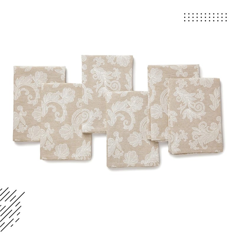 Encasa XO Cotton Table Napkins Set of 6, Size 45x45 cm | Beige Floral Jacquard Style Machine Washable Reusable Dining Table Napkin, Soft & Absorbent, Elegant Table Decor for Kitchen, Hotels, Parties - Image 2