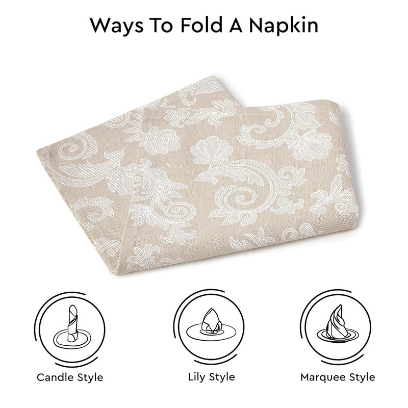 Encasa XO Cotton Table Napkins Set of 6, Size 45x45 cm | Beige Floral Jacquard Style Machine Washable Reusable Dining Table Napkin, Soft & Absorbent, Elegant Table Decor for Kitchen, Hotels, Parties - Image 4