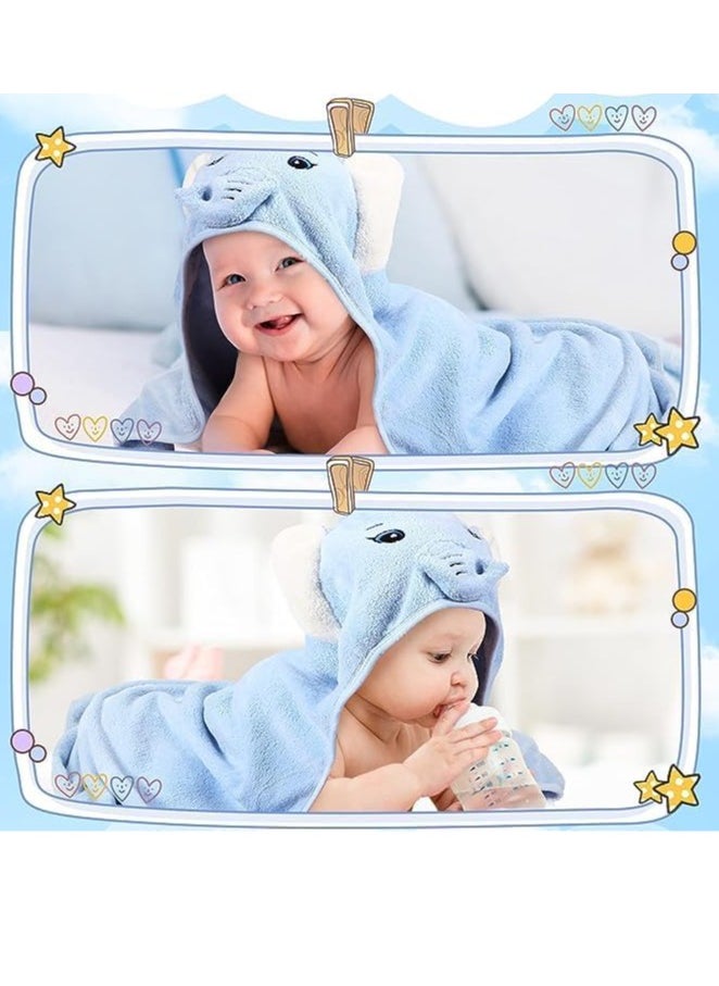 Gonice - Cute Elephant Baby Hooded Bath Towel - Blue - Image 1