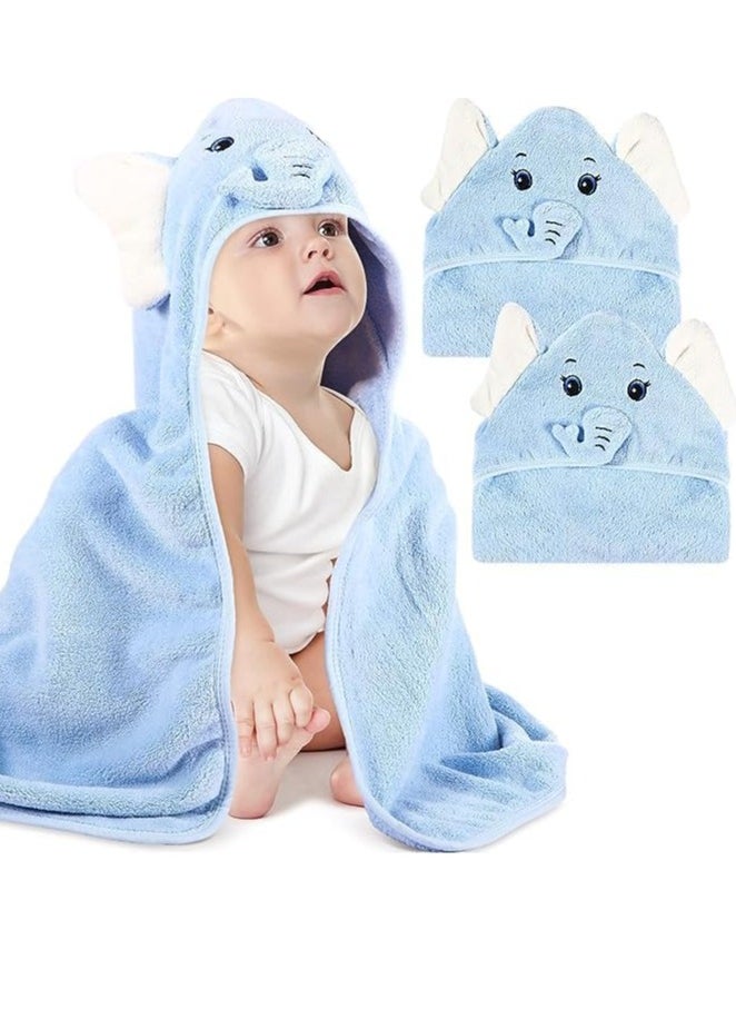 Gonice - Cute Elephant Baby Hooded Bath Towel - Blue - Image 1