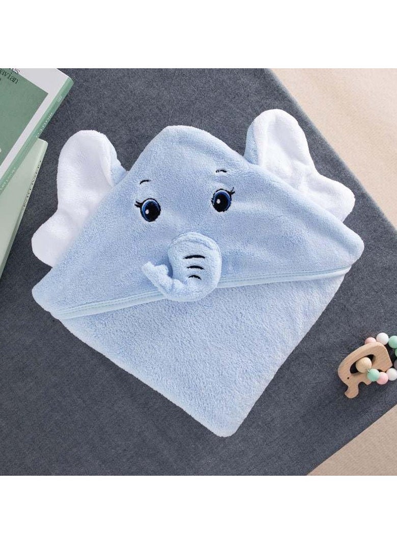 Gonice - Cute Elephant Baby Hooded Bath Towel - Blue - Image 1
