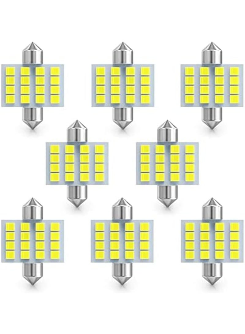 Led Car Bulb, 8pcs Super Bright White Double Tip 2835 31mm 16SMD Led Car Lights Bulb for Car Interior Dome Map Trunk Light - Image 1