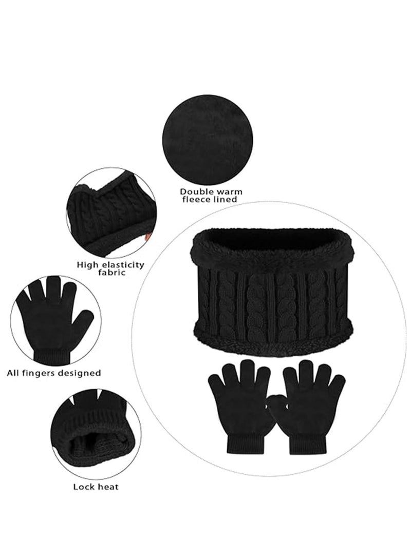 RATSAW Kids Winter Beanie Hat Scarf Gloves Set for 2 to 6 Years Old Toddler Winter Knit Hat Gloves Neck Warmer with Fleece Lined Black - Image 2