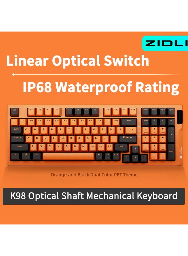 ZIDLI K98 Mechanical Keyboard - RGB Lighting, Optical Switches (Linear/Tactile), PBT Keycaps, IP68 Waterproof/Dustproof, 6 Versions Available - Image 3