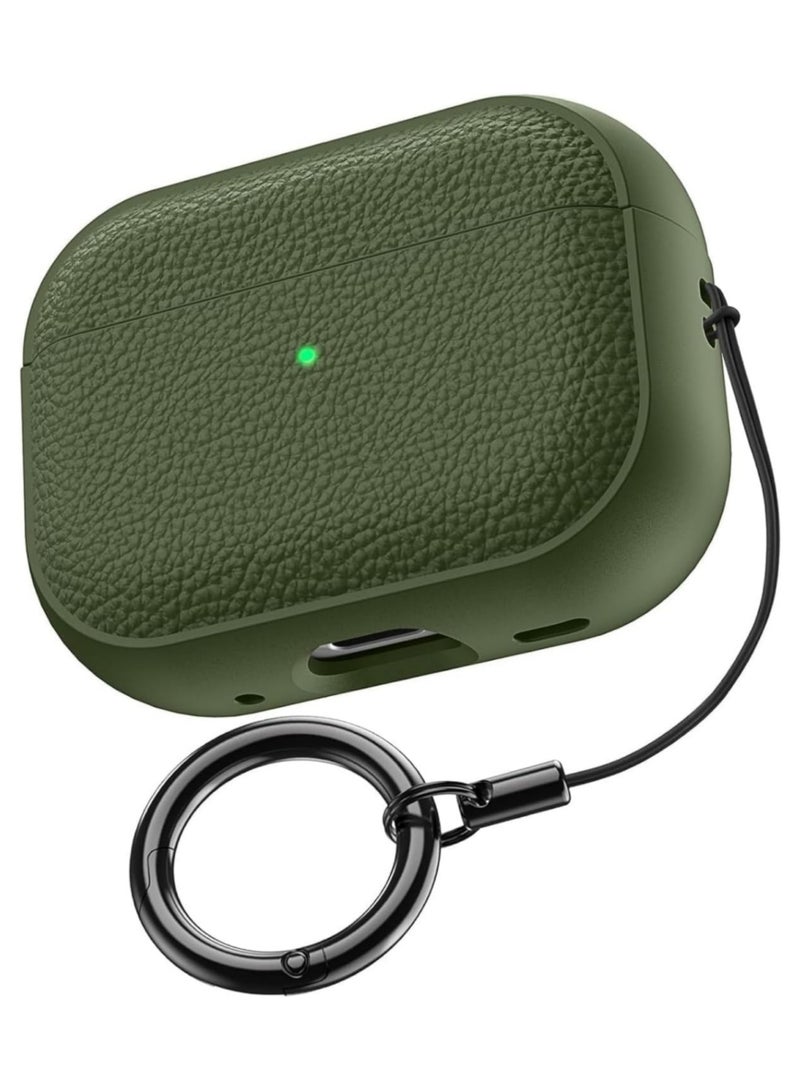 حافظة لجهاز AirPods Pro 3 Generation، متوافقة مع AirPods Pro 3 Gen، غطاء حماية من السقوط مع سلسلة مفاتيح، جلد صناعي ليتشي، حافظة TPU واقية مقاومة للصدمات (أخضر) - Image 1