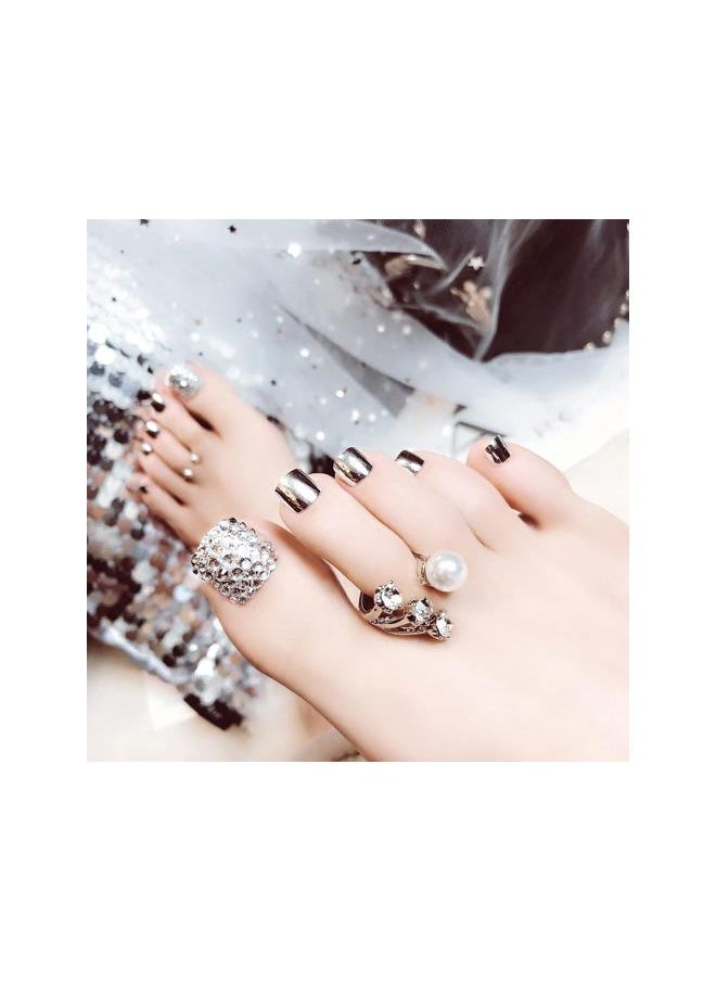 Generic - False Toe Nails Rhinestone Bling Nails, 24 Pcs Glitter Silver False Toenails Press on Full Coverage, Full Cover Big Toe Fake Toe Short Nails Art Tips Artifical Acrylic Foot Nail Tips for Women and Girls - Image 1