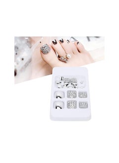 False Toe Nails Rhinestone Bling Nails, 24 Pcs Glitter Silver False Toenails Press on Full Coverage, Full Cover Big Toe Fake Toe Short Nails Art Tips Artifical Acrylic Foot Nail Tips for Women and Girls