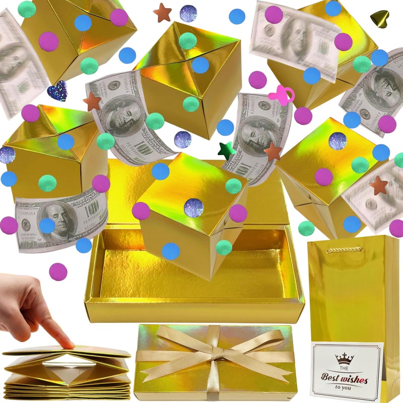 JINSTABAG Surprise Gift Box Explosion for Money DIY Unique Folding Bouncing Cash Pop Up Gift Boxes for Birthday Christmas Anniversary Valentines Day Golden - Image 2