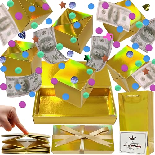 JINSTABAG Surprise Gift Box Explosion for Money DIY Unique Folding Bouncing Cash Pop Up Gift Boxes for Birthday Christmas Anniversary Valentines Day Golden - Image 1