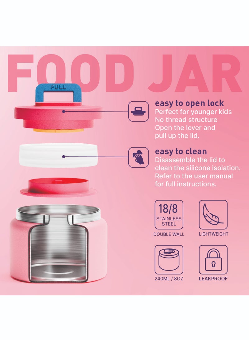 BEOLA 240ml Replaceable Nesting Food Jar for Lunch Box, Thermos Stainless Steel Double Wall Insulated Travel Food Flask for Kids, 8oz (Pink) - Image 2