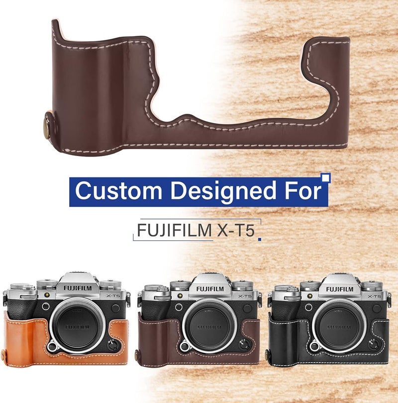 Rieibi Rieibi Fuji XT5 Quality PU Leather Half Case  Body Protective Grip for Fujifilm XT5 Digital Camera Brown Beauty  - Image 2