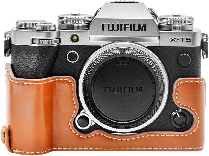 Rieibi Rieibi Fuji XT5 Quality PU Leather Half Case  Body Protective Grip for Fujifilm XT5 Digital Camera Brown Beauty  - Image 1